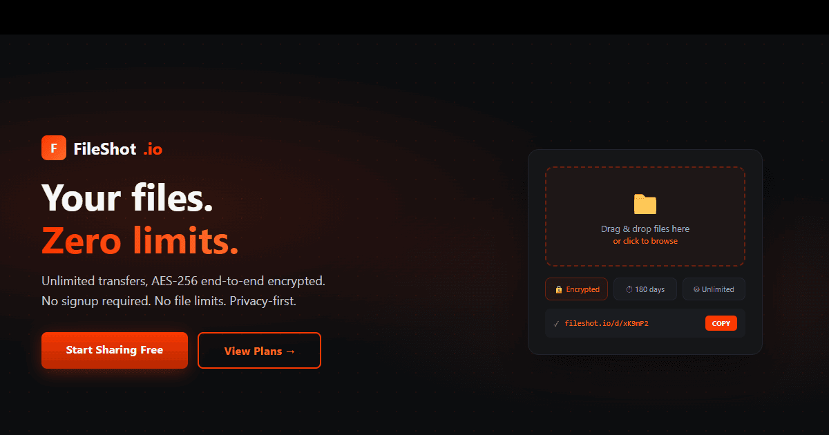 FileShot.io — Privacy-First Encrypted File Sharing Platform