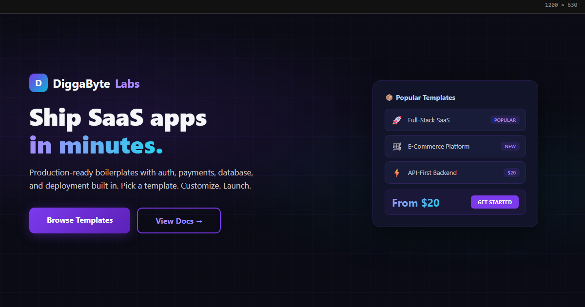 DiggaByte Labs — Production-Ready SaaS Boilerplate & Template Marketplace - Image 1