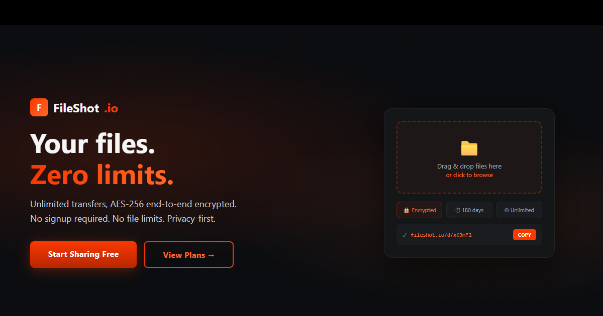 FileShot.io — Privacy-First Encrypted File Sharing Platform - Image 1